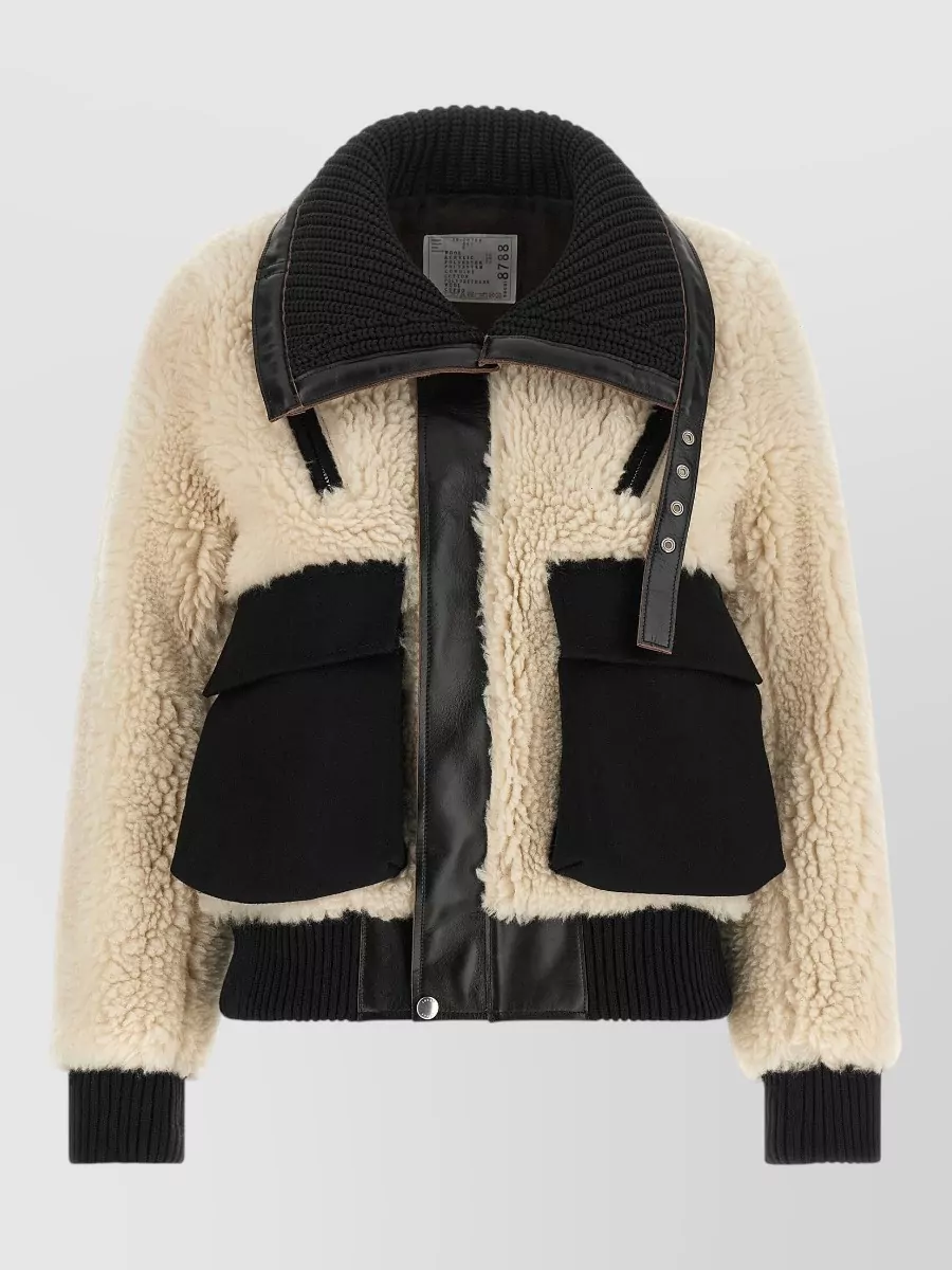 Sacai Shearling effect wool cropped jacket