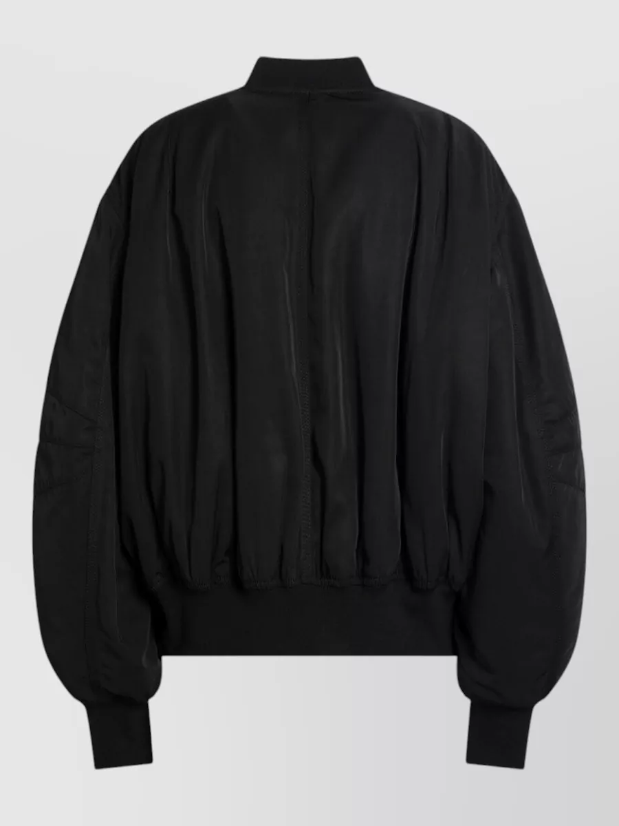 Attico Zip Bomber Jacket Ribbed Cuffs Hem Pockets In Black