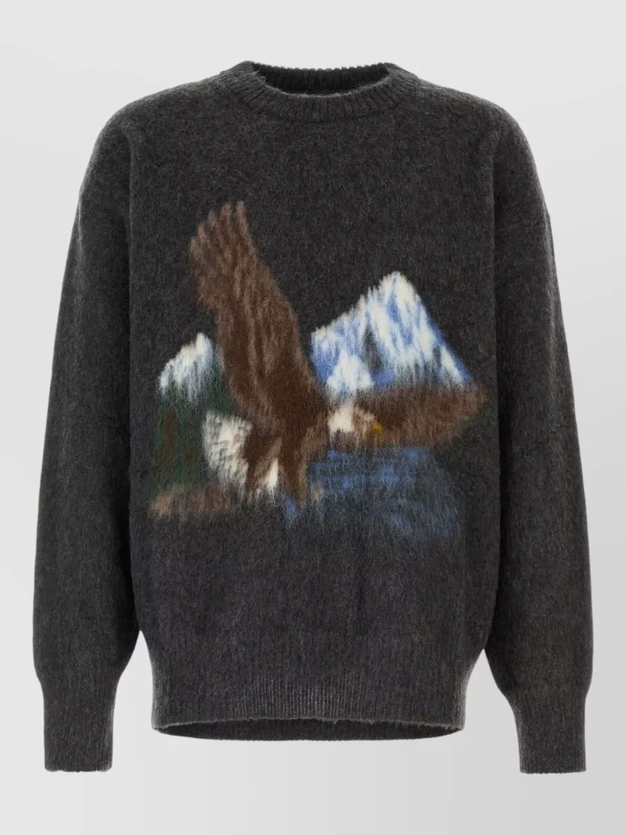 Maison Margiela brushed wool-blend intarsia oversized crewneck sweater