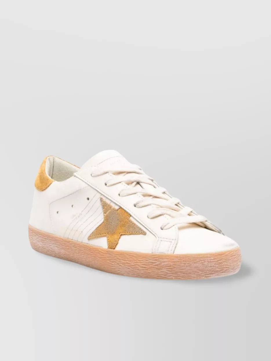 Golden Goose Leather Sneakers With Star Patch And Perforated Sides In Multi