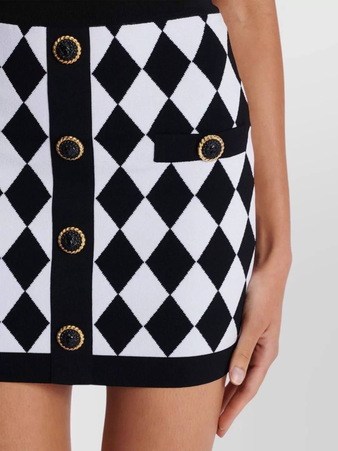 Balmain Diamond Skirt With Pockets And Gold Buttons