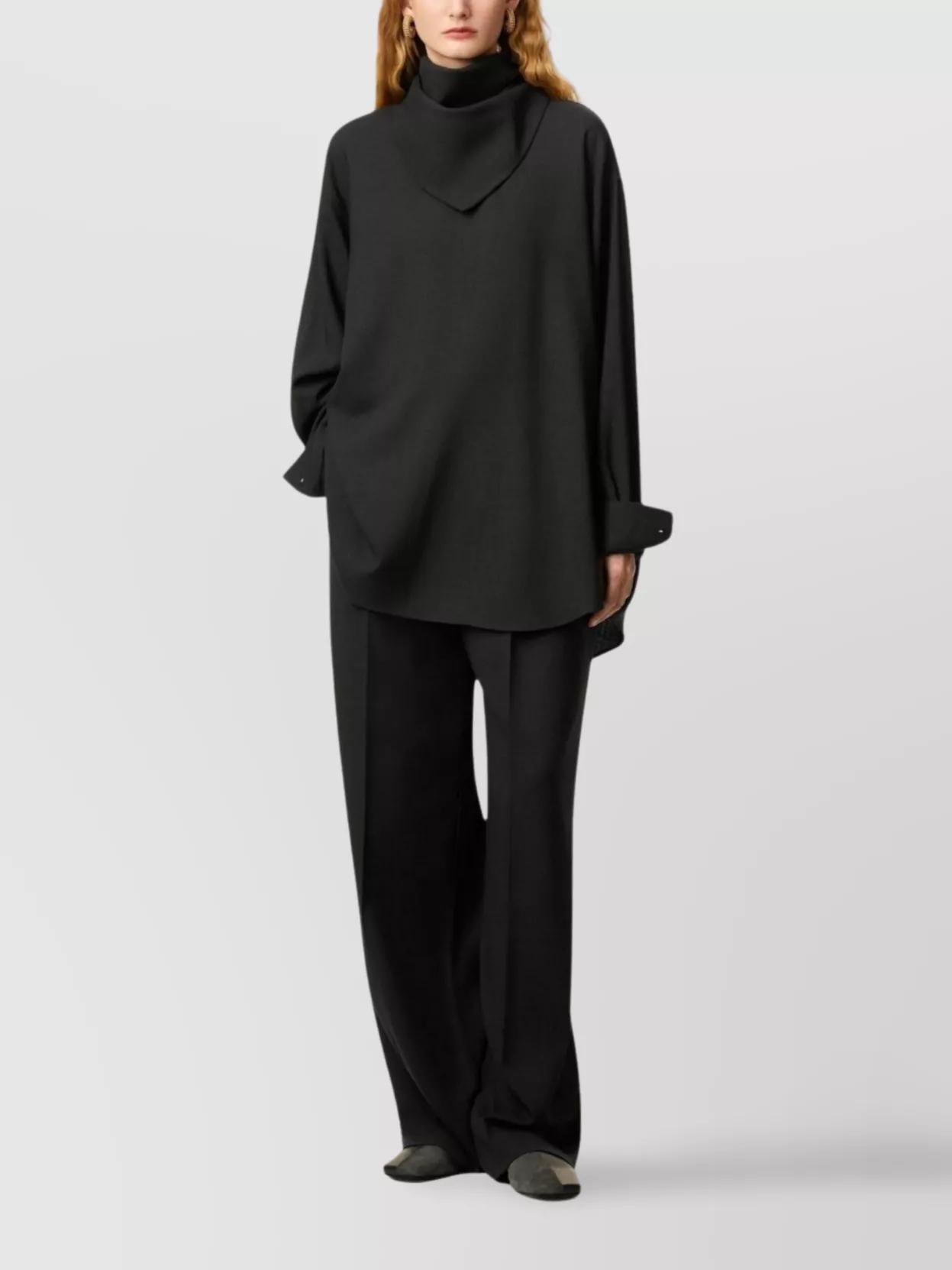 Ami Paris Draped High Neck Wool Blouse
