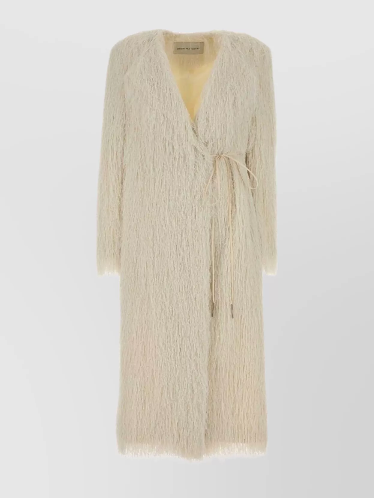 Dries Van Noten Textured Long Coat Belted At Waist In Neutral