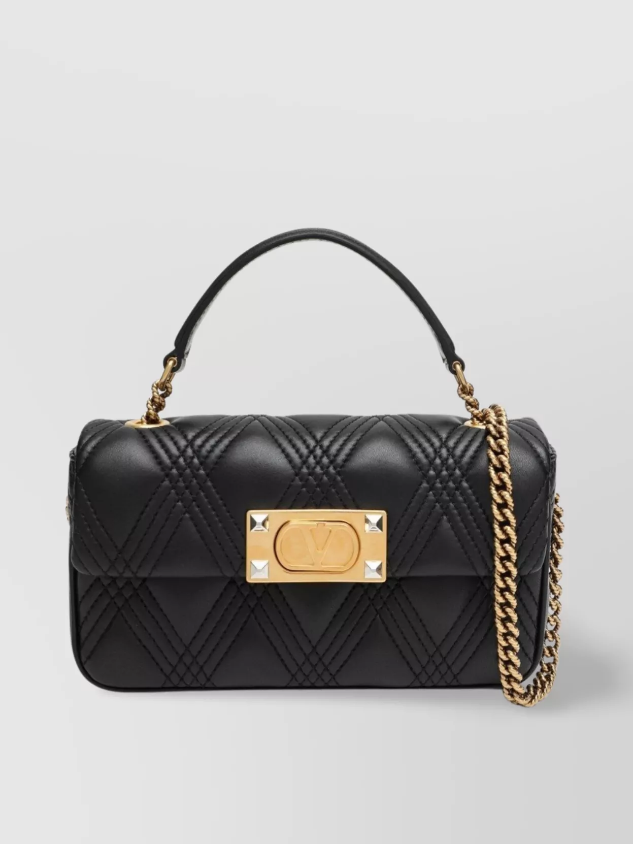 Valentino Quilted Chain Strap Shoulder Bag Studs In Black