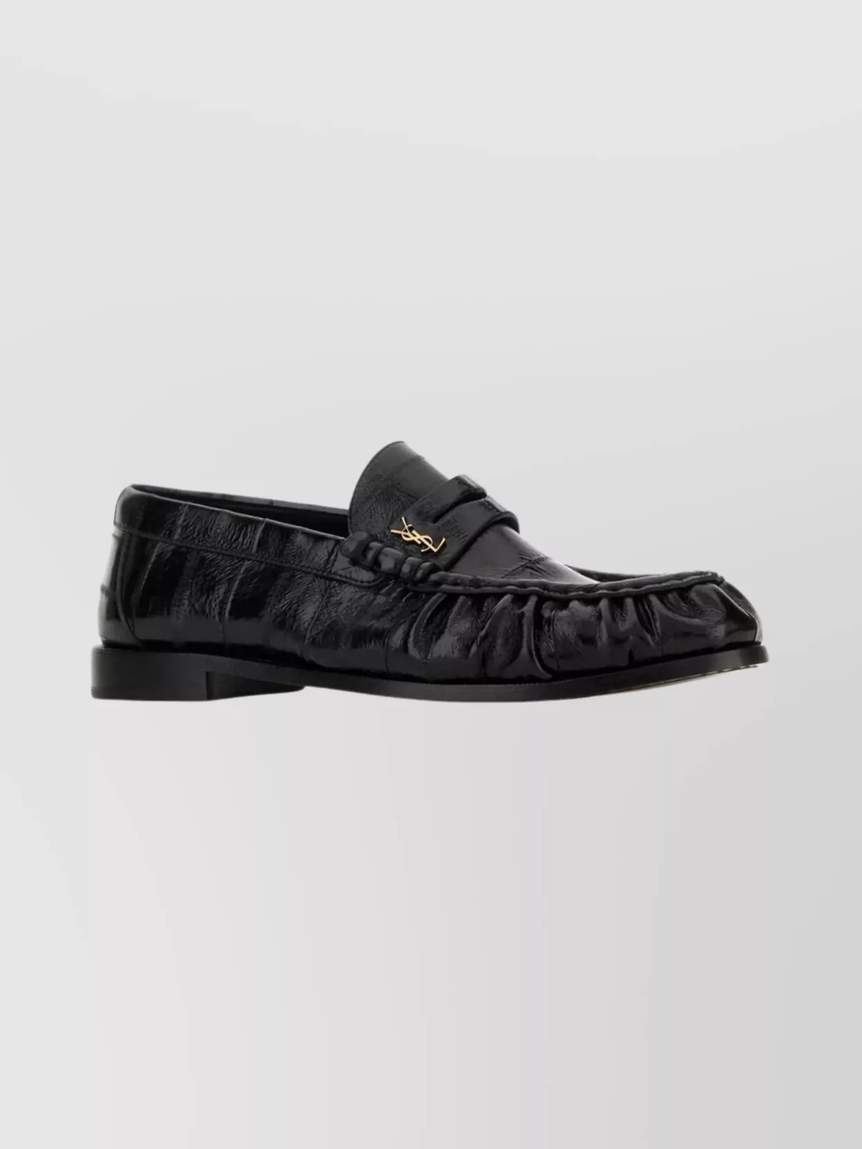 Saint Laurent Round Toe Leather Loafers With Textured Finish In Multi