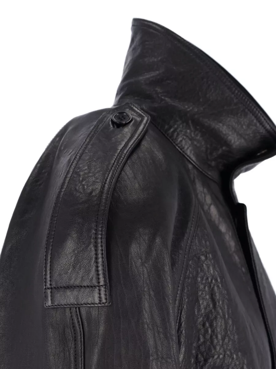 Saint Laurent Lamb Leather High-Neck Oversized Leather Coat