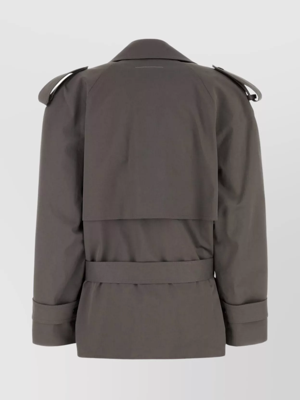 Mm6 Maison Margiela Stretch Cotton Trench Coat With Belted Waist In Gray