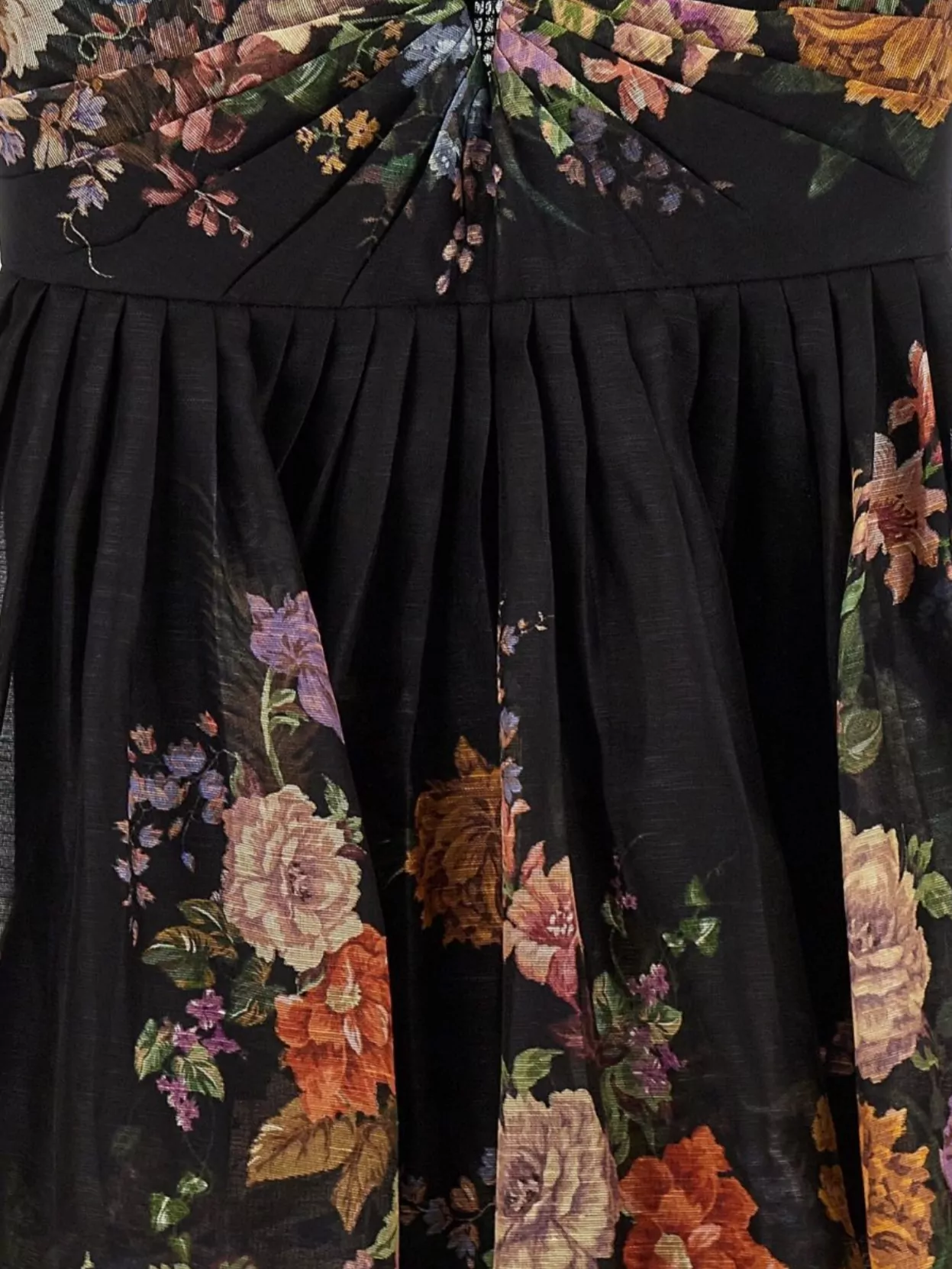 Zimmermann Silk Linen Floral-Print V-Neck Mini Dress