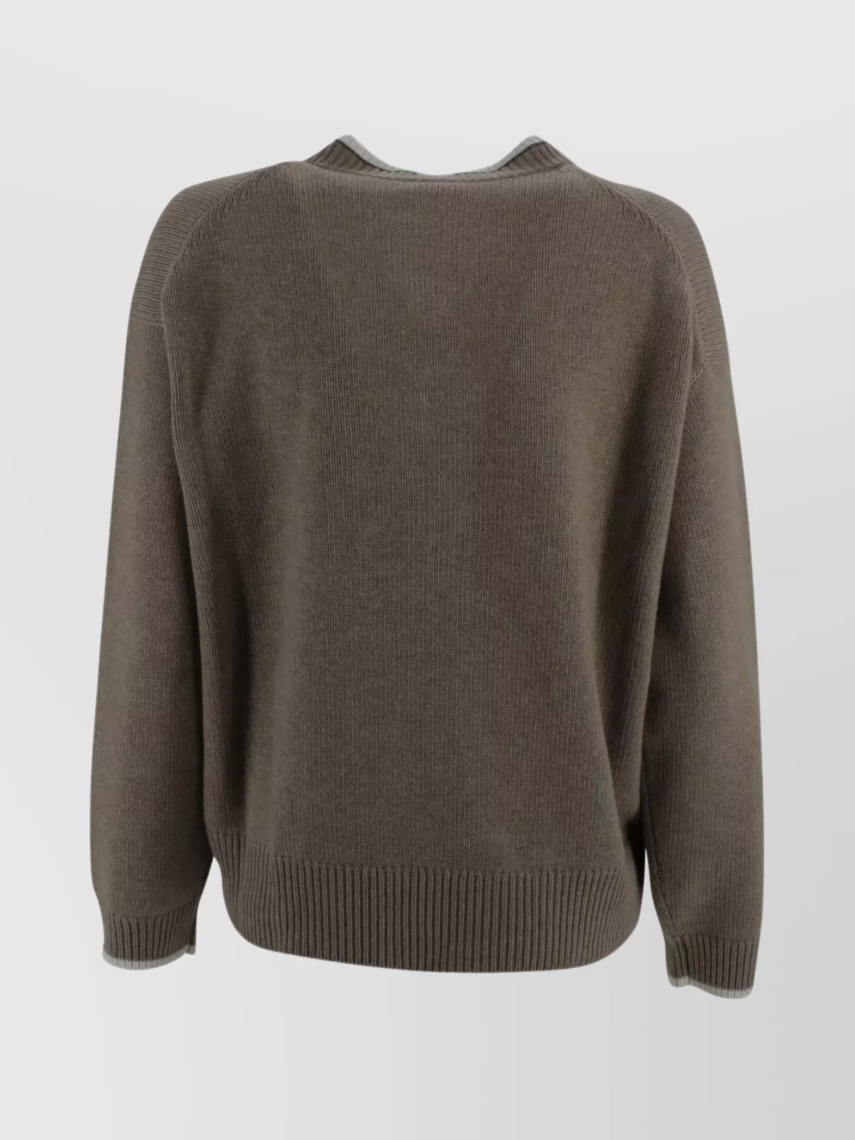 Brunello Cucinelli Ribbed V-neck Sweater Contrasting Border In Neutral