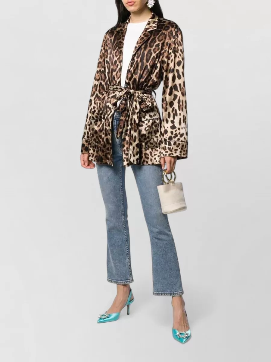 Dolce&Gabbana Silk Shirt Leopard Print Belted Waist