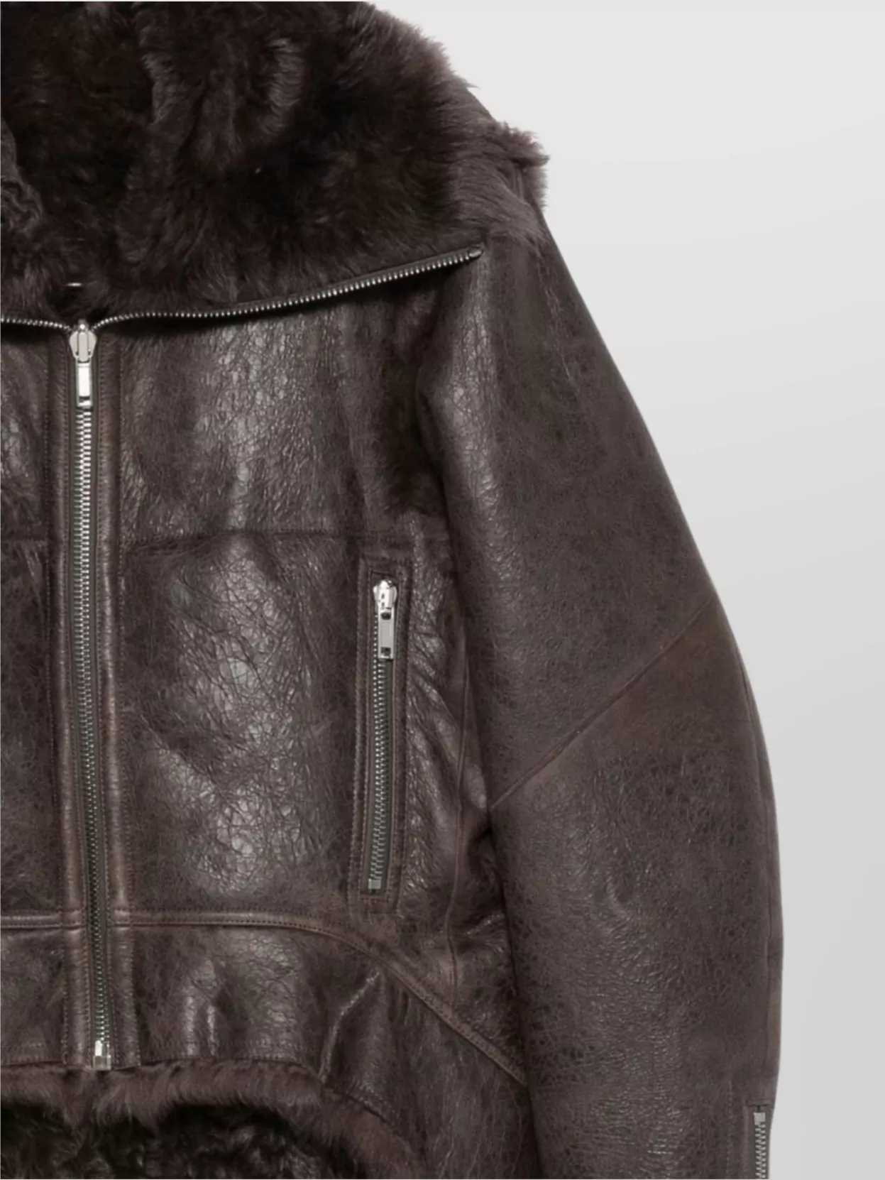 Rick Owens Leather Jacket Shearling Trim
