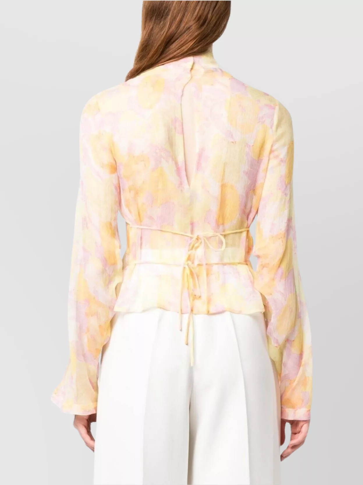 Dries Van Noten Floral Sheer Long Sleeve High Neck Top