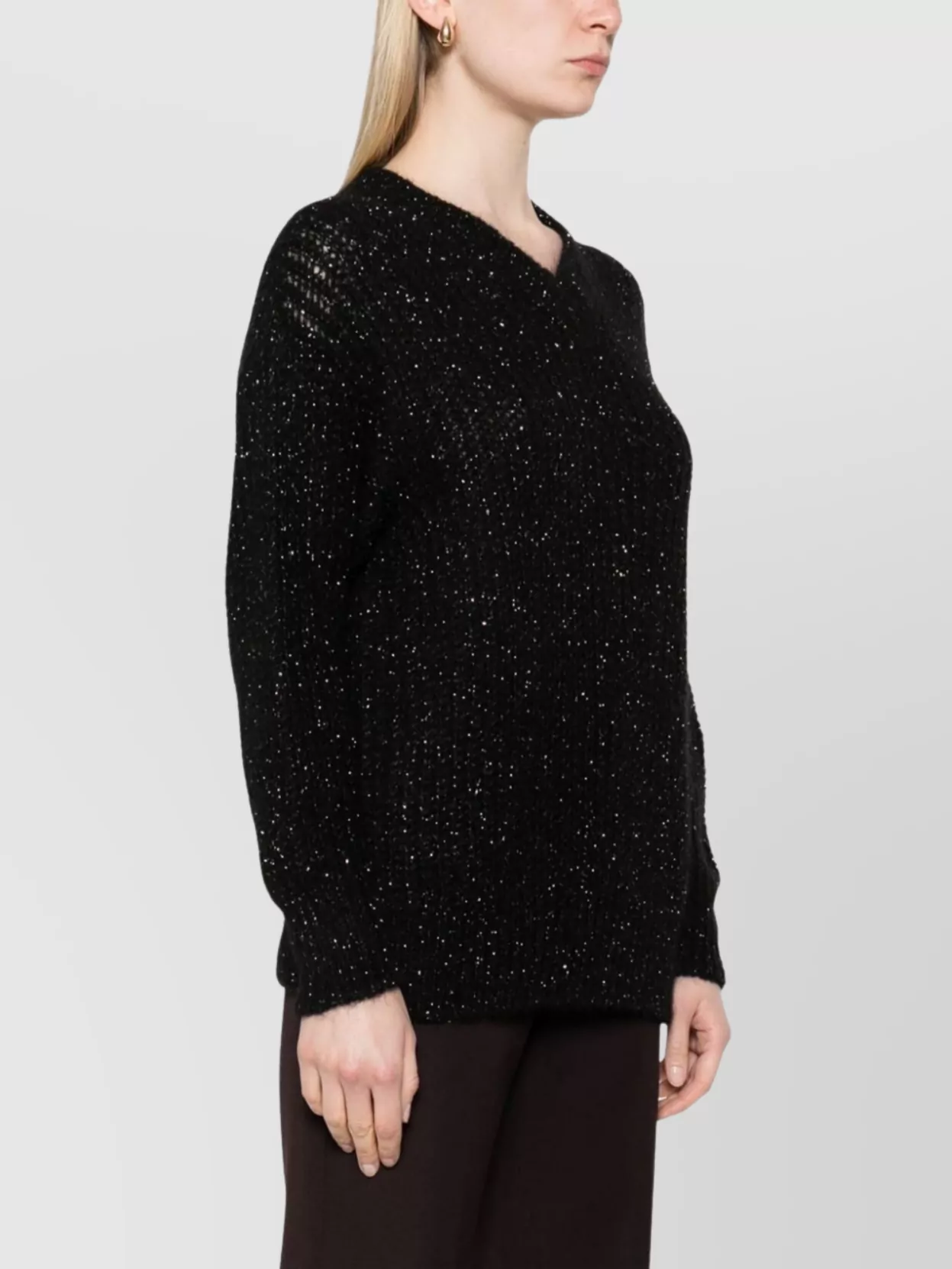 Herno V-Neck Long Sleeve Knitwear With Sparkling Finish