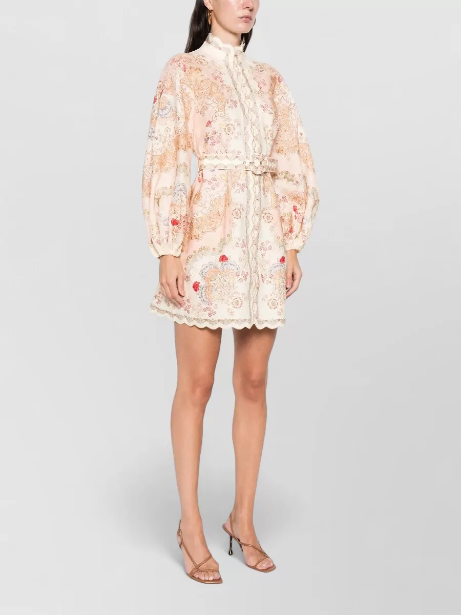 Zimmermann Linen Floral-Print Belted Mini Dress