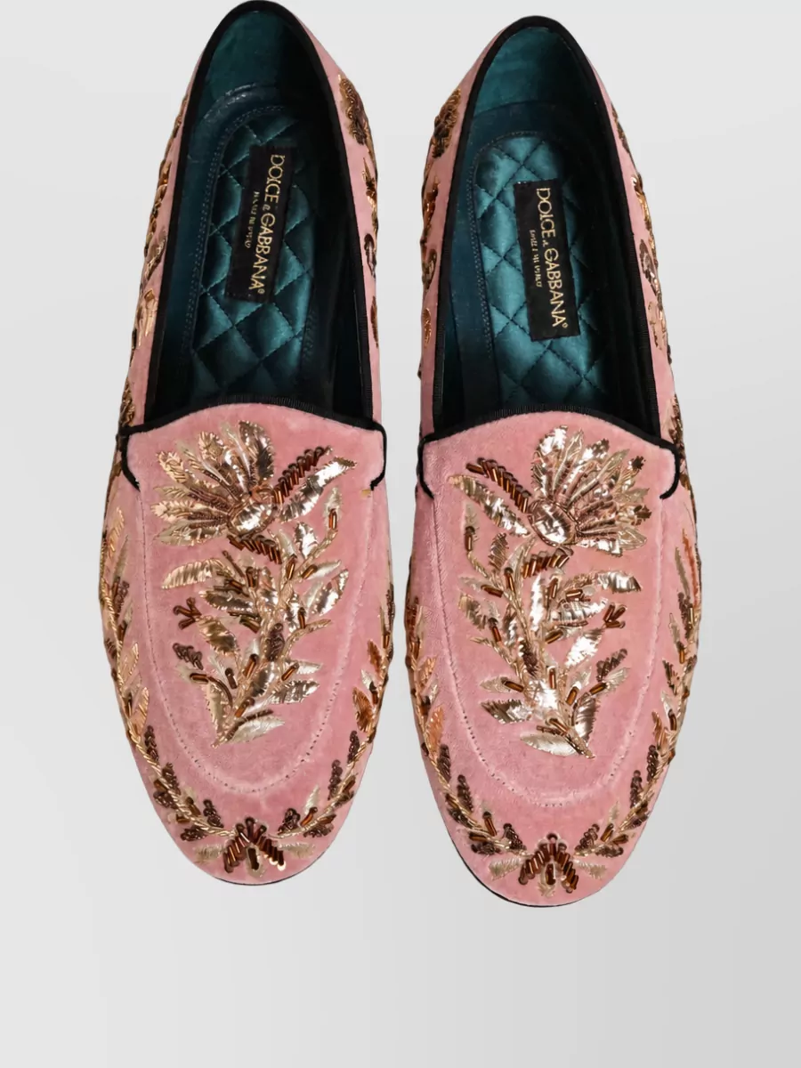 Dolce&Gabbana Velvet Floral-Embroidered Slippers