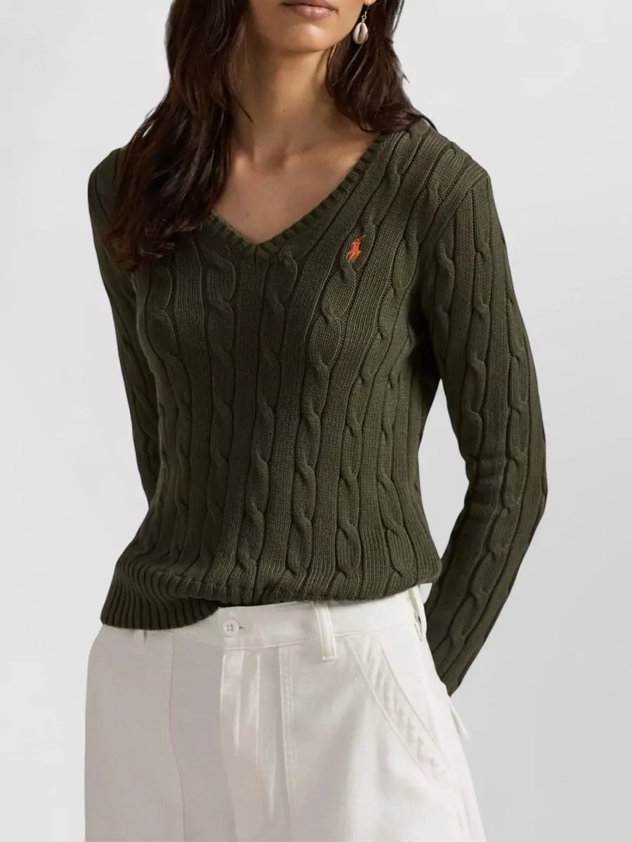 Polo Ralph Lauren Kimberly V Neck Cable Knit Sweater
