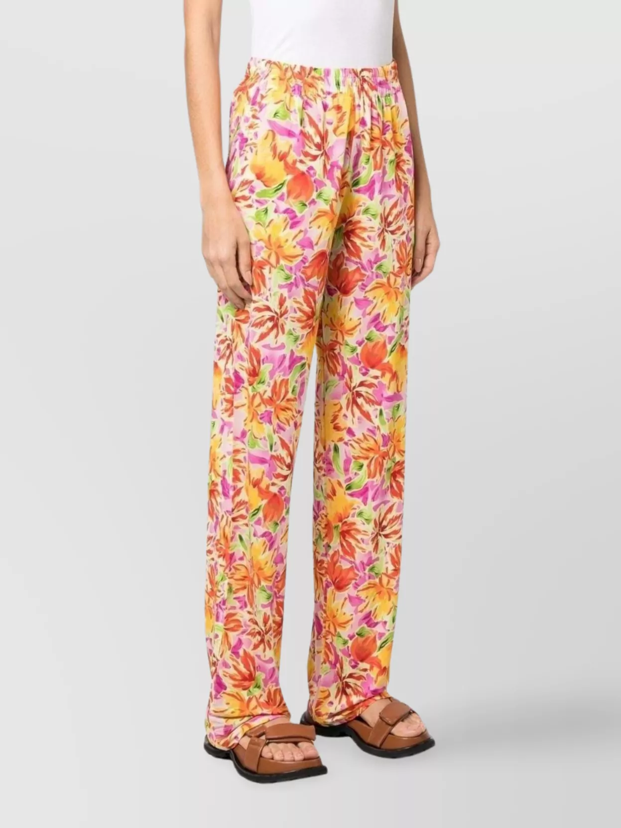 Dries Van Noten Floral Wide Leg Trousers With Elastic Waistband