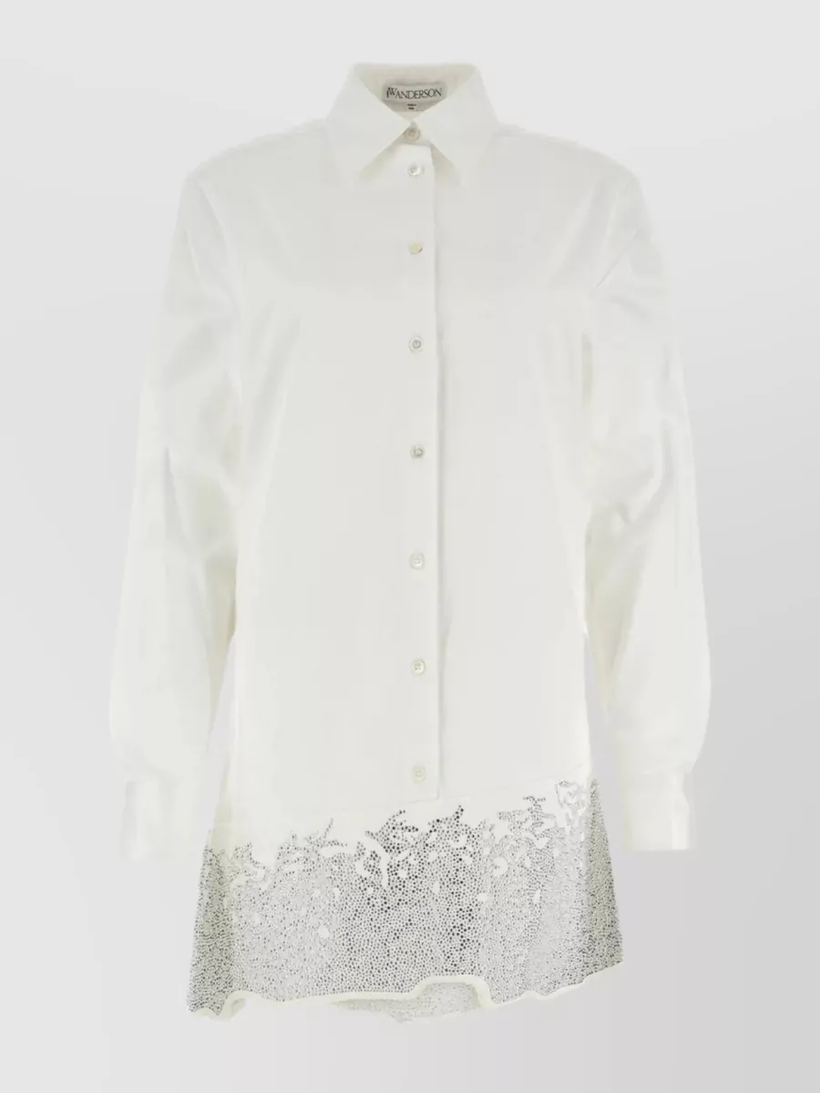Shop Jw Anderson Cotton Shirt Dress With Denim Insert In Cream