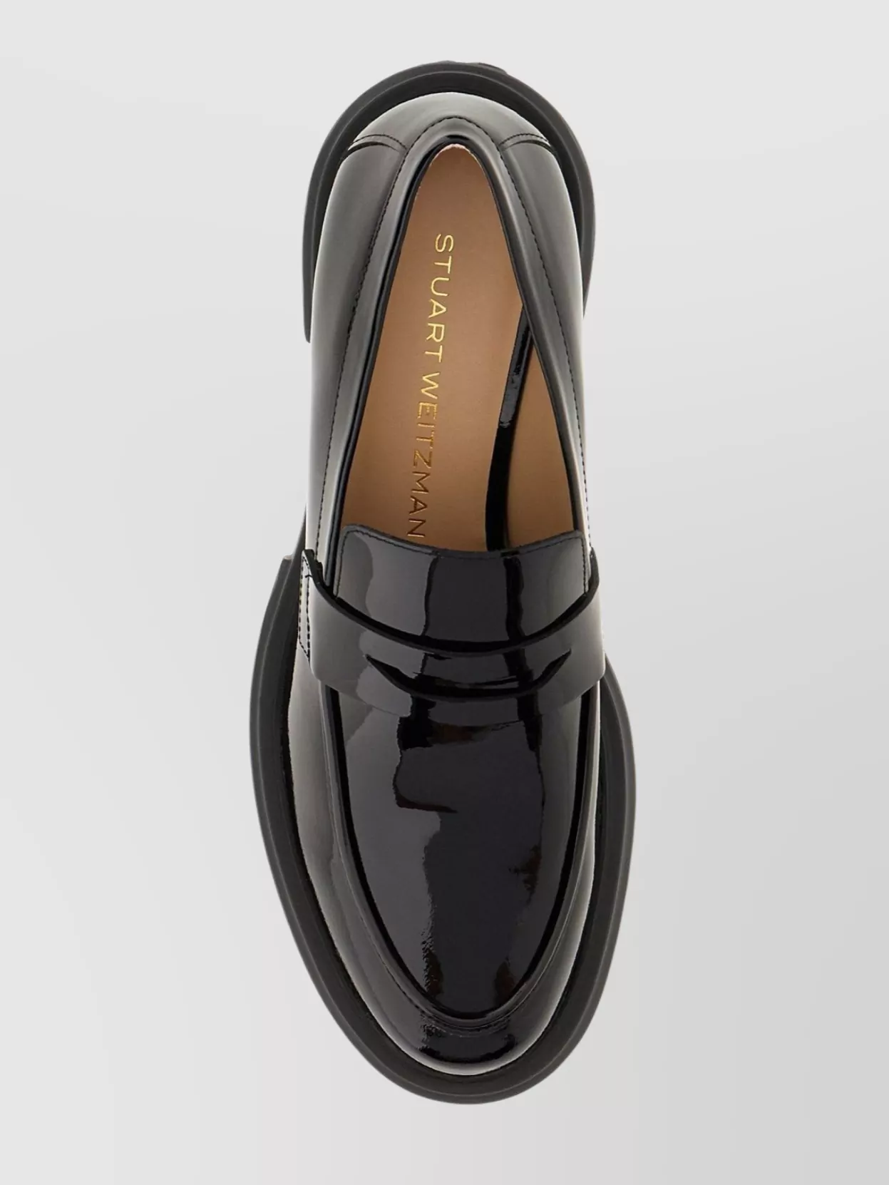 Stuart Weitzman Chunky Heel Platform Loafers In Glossy Patent Leather