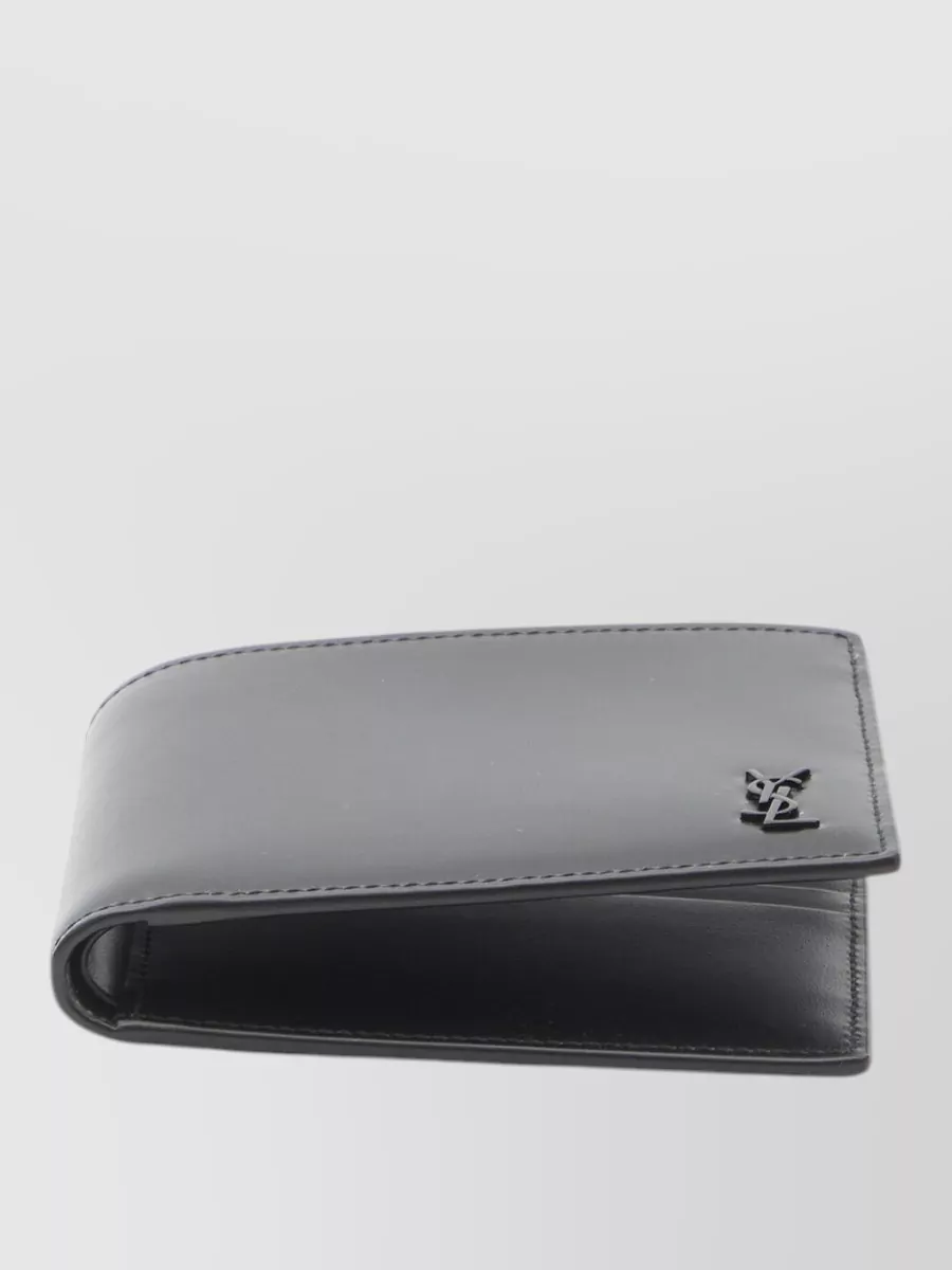 Saint Laurent Cassandre East West Compact Leather Wallet