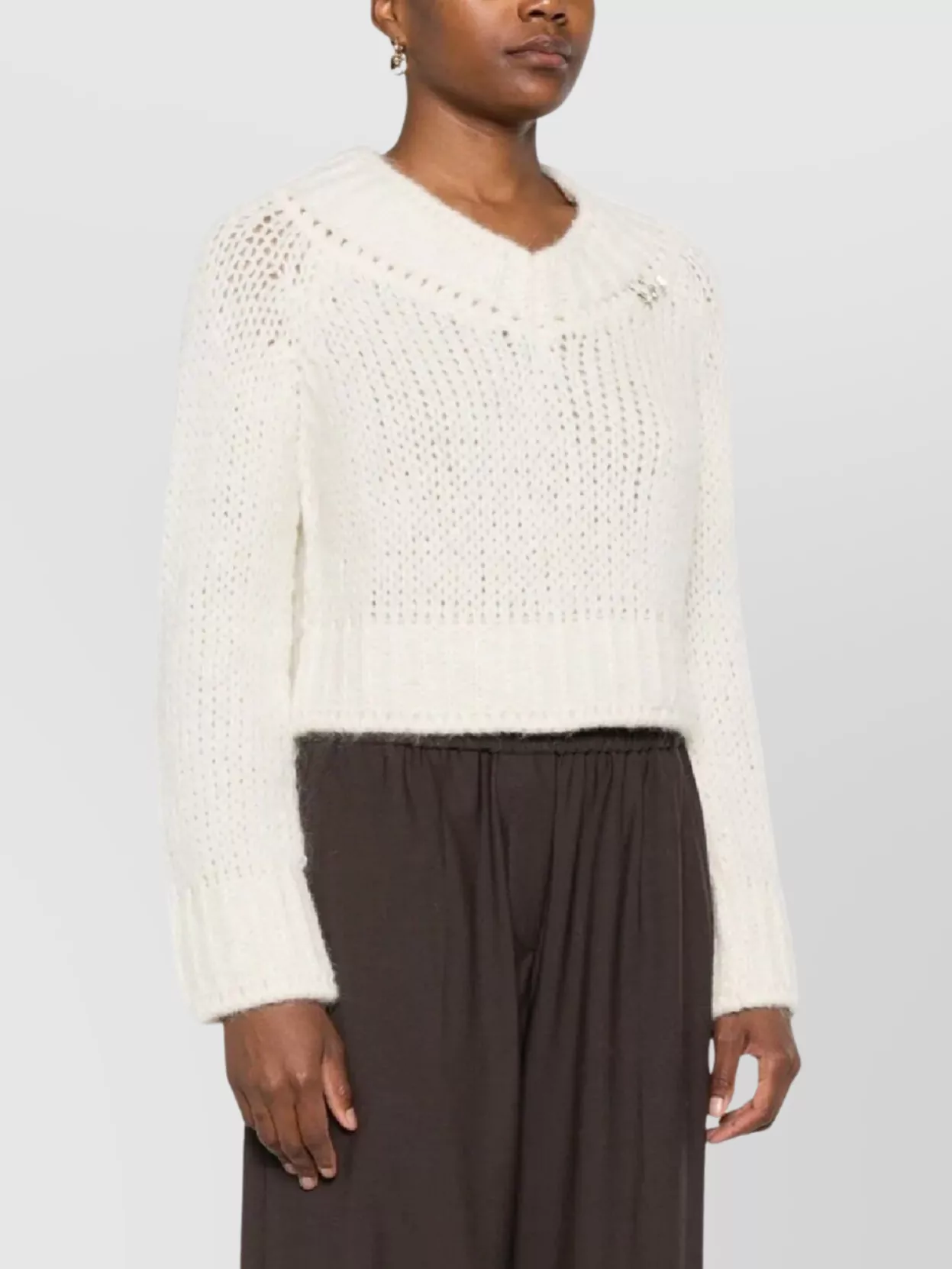 Ermanno Scervino Chunky Knit V Neck Long Sleeve Top