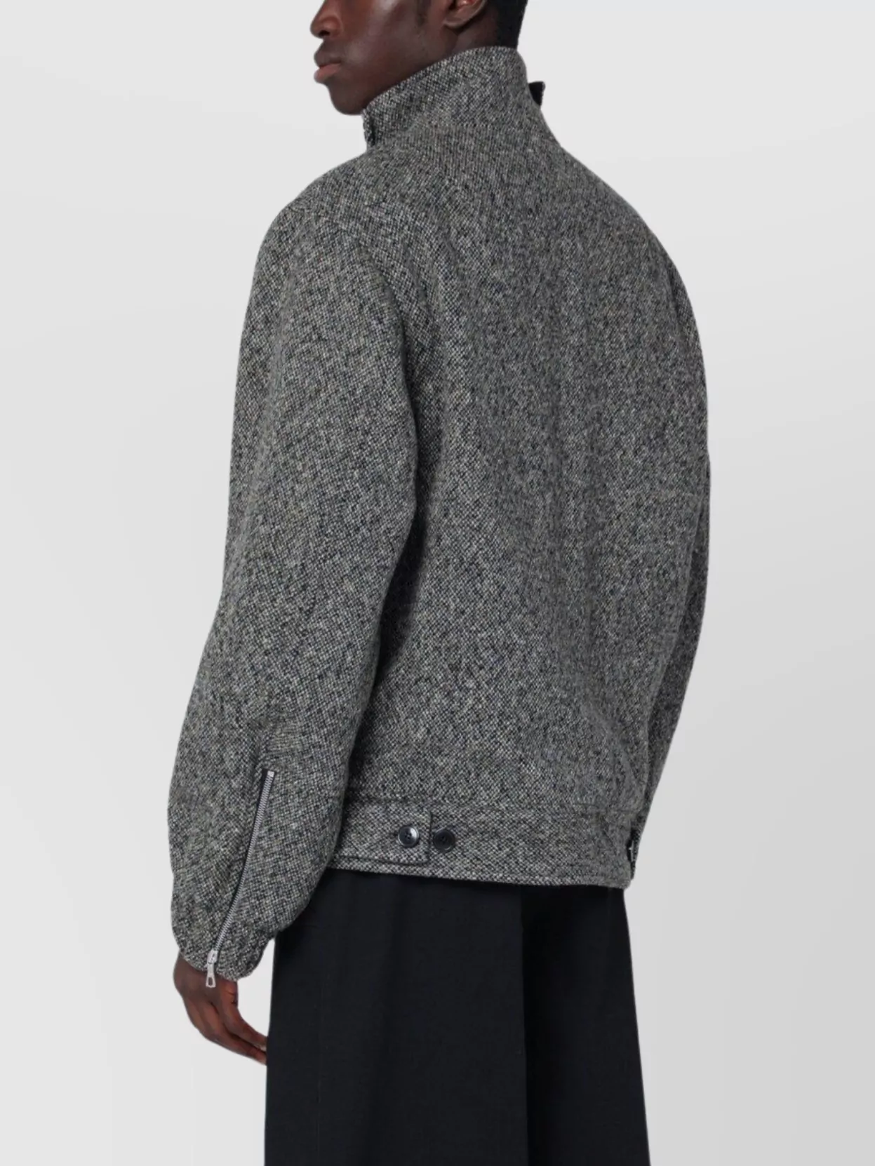 Dries Van Noten Patterned Wool Zip Jacket Front Pockets In Gray