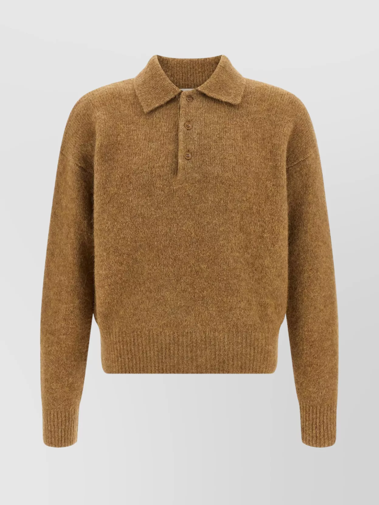 Ami Alexandre Mattiussi Camel Stretch Alpaca Blend Polo Shirt In Brown