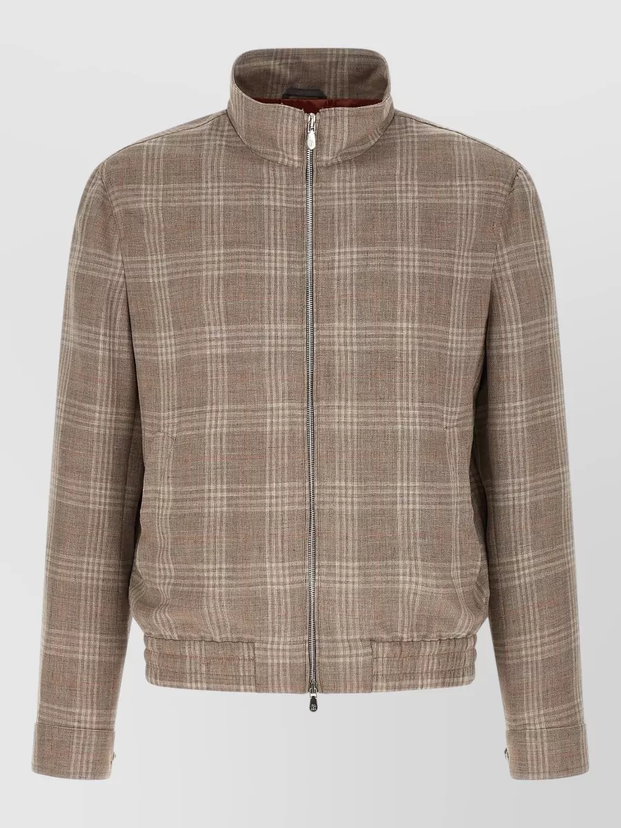 Brunello Cucinelli wool silk linen tartan zip jacket