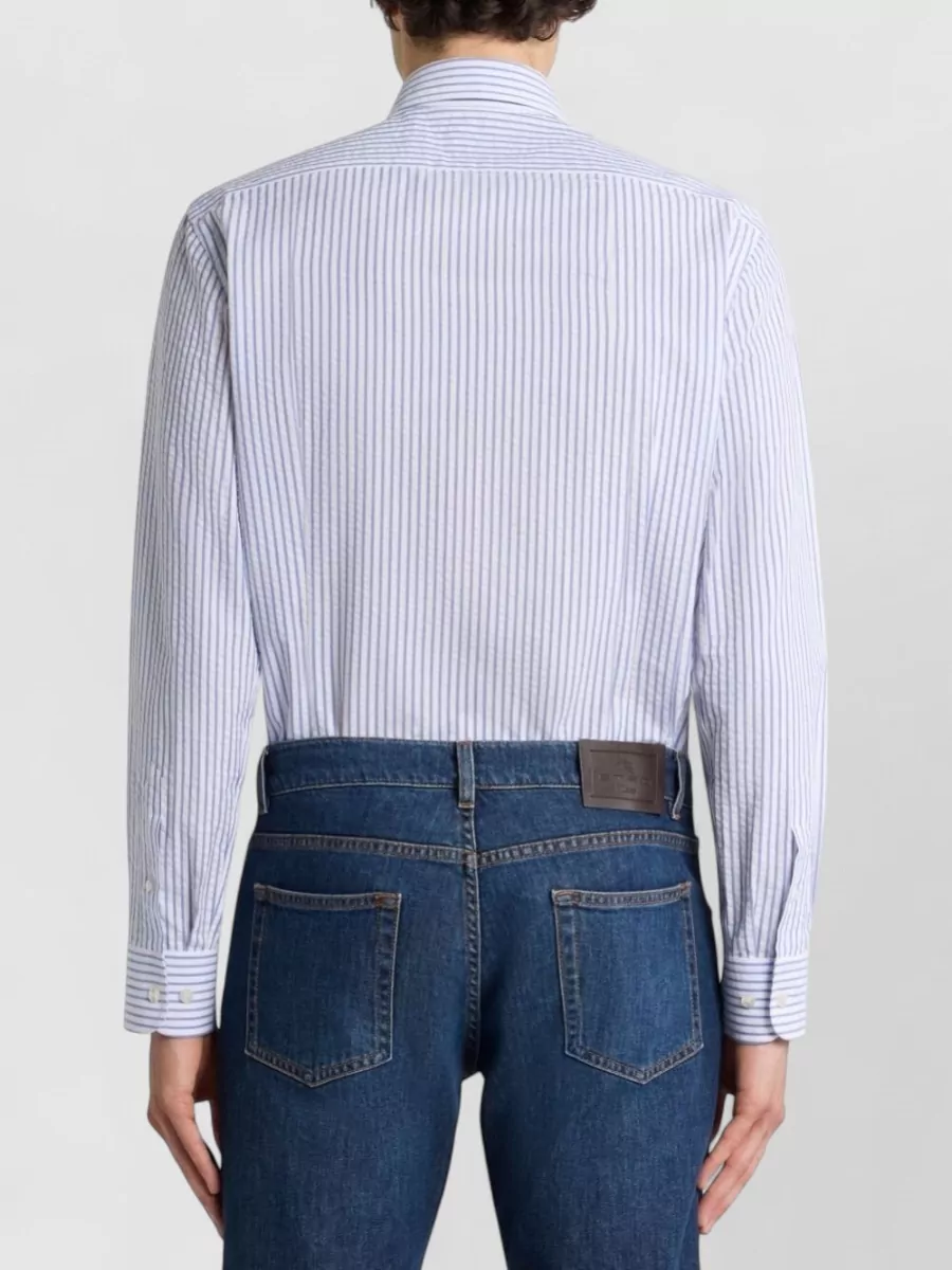Etro Striped Nylon Silk Shirt Button Down Collar