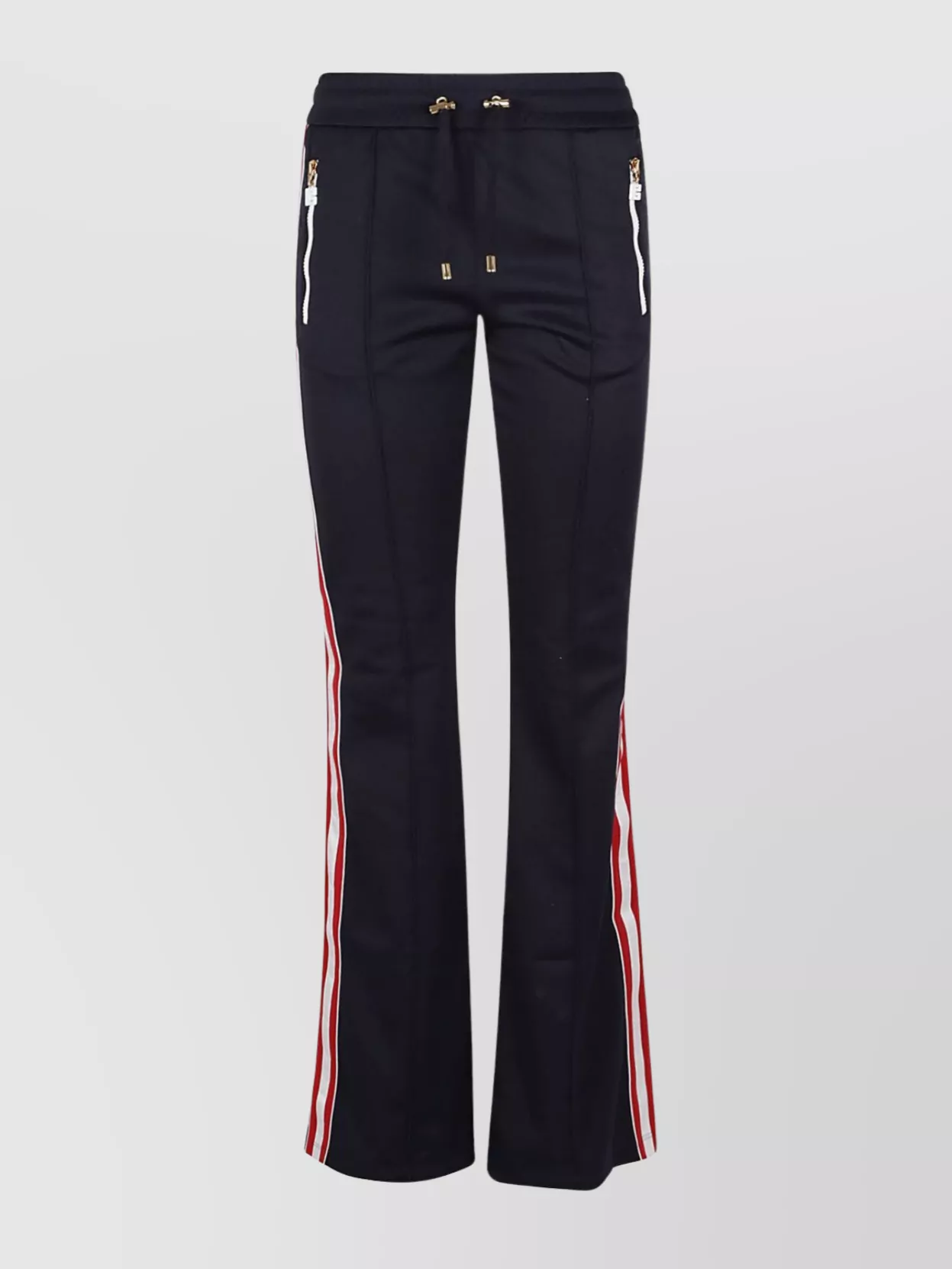 Balmain High-waisted Flare Pants With Pleat And Stripe Detailing In Blue