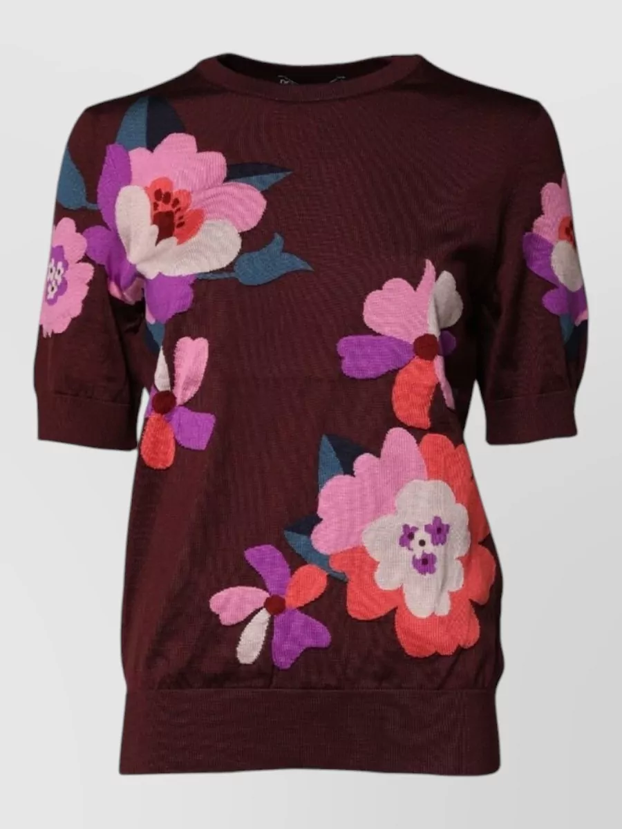 Dolce&Gabbana silk floral-embroidered short-sleeve crew-neck knitted top