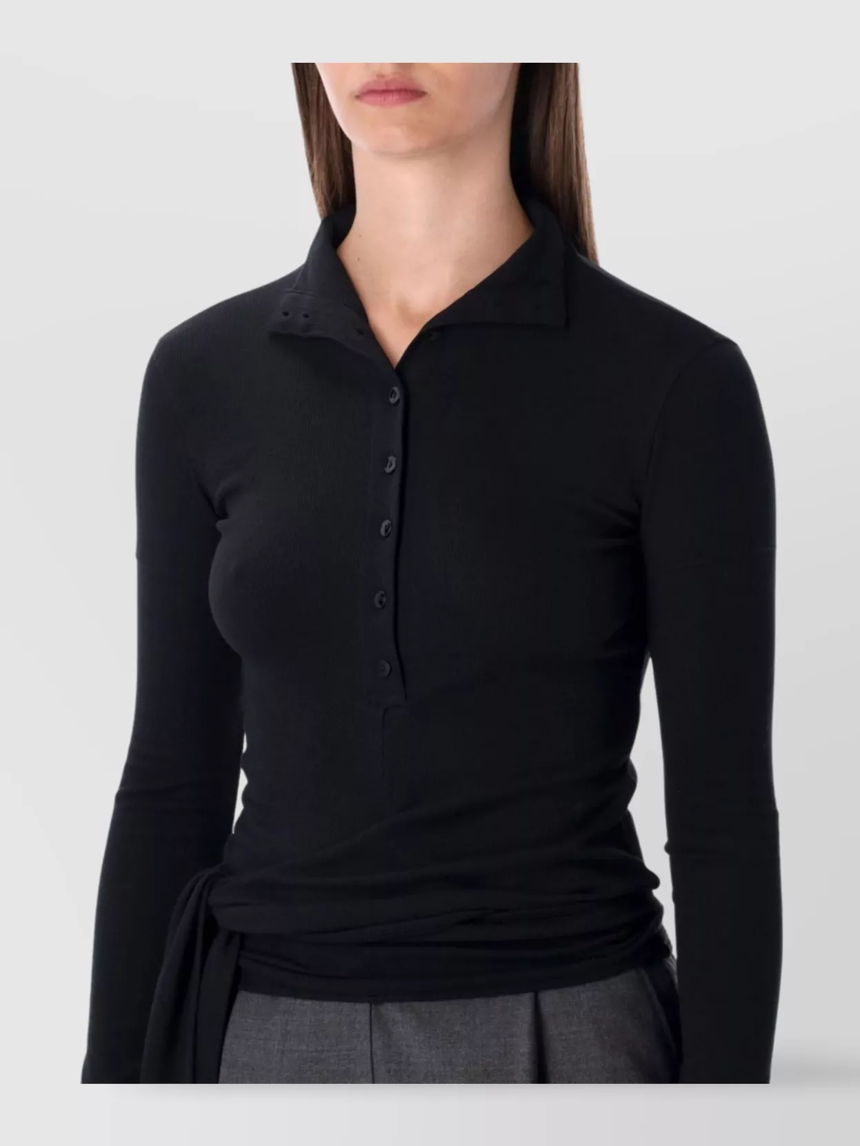 Low Classic Slim Fit Buttoned Wrap Top In Black