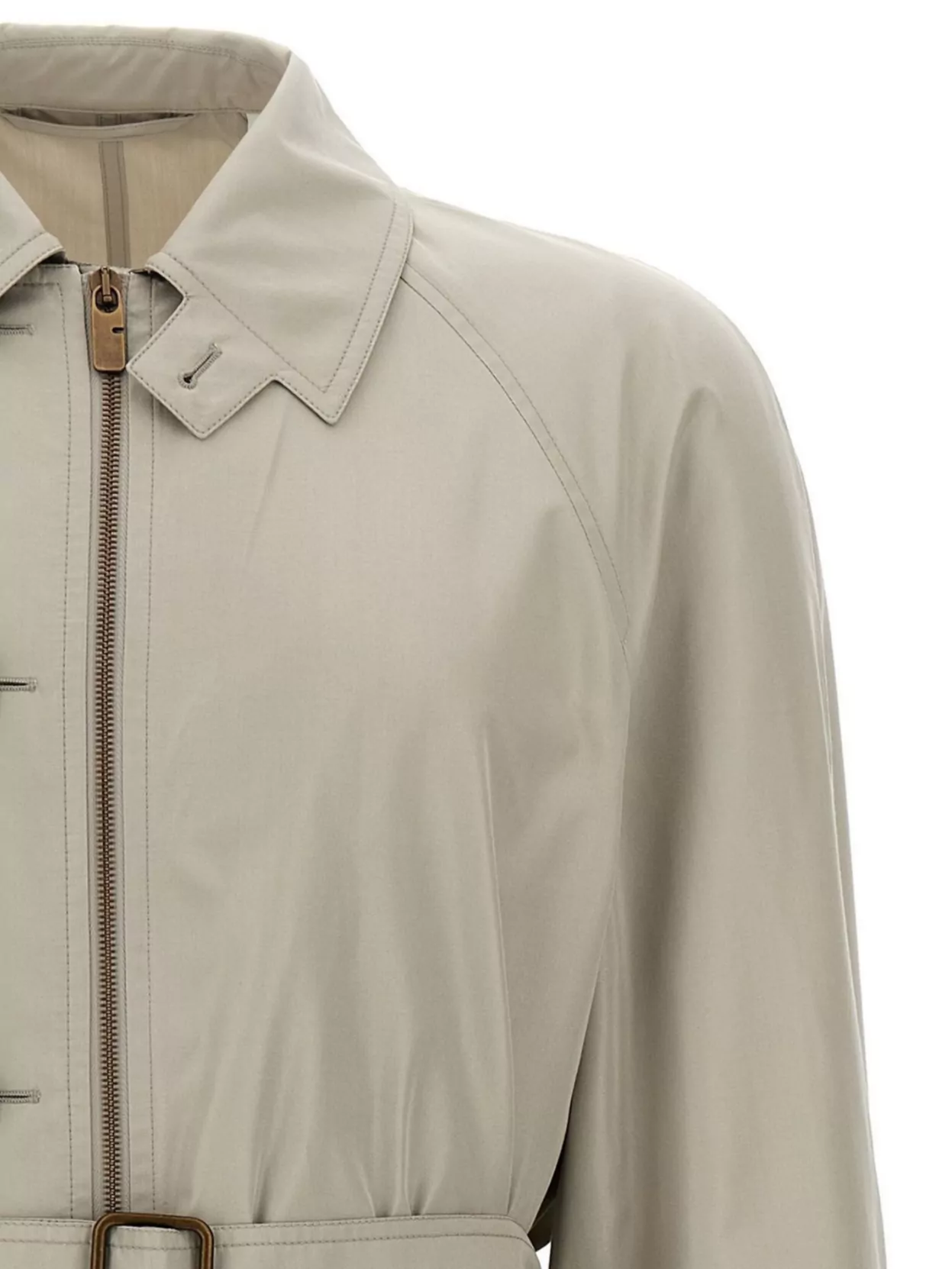 Burberry Silk Waist Belt Buckle Long Sleeve Coat In Gray