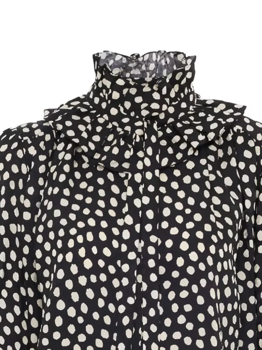 Chloé Turtle Neck Shirt Polka Dots Ruffled Collar In Black