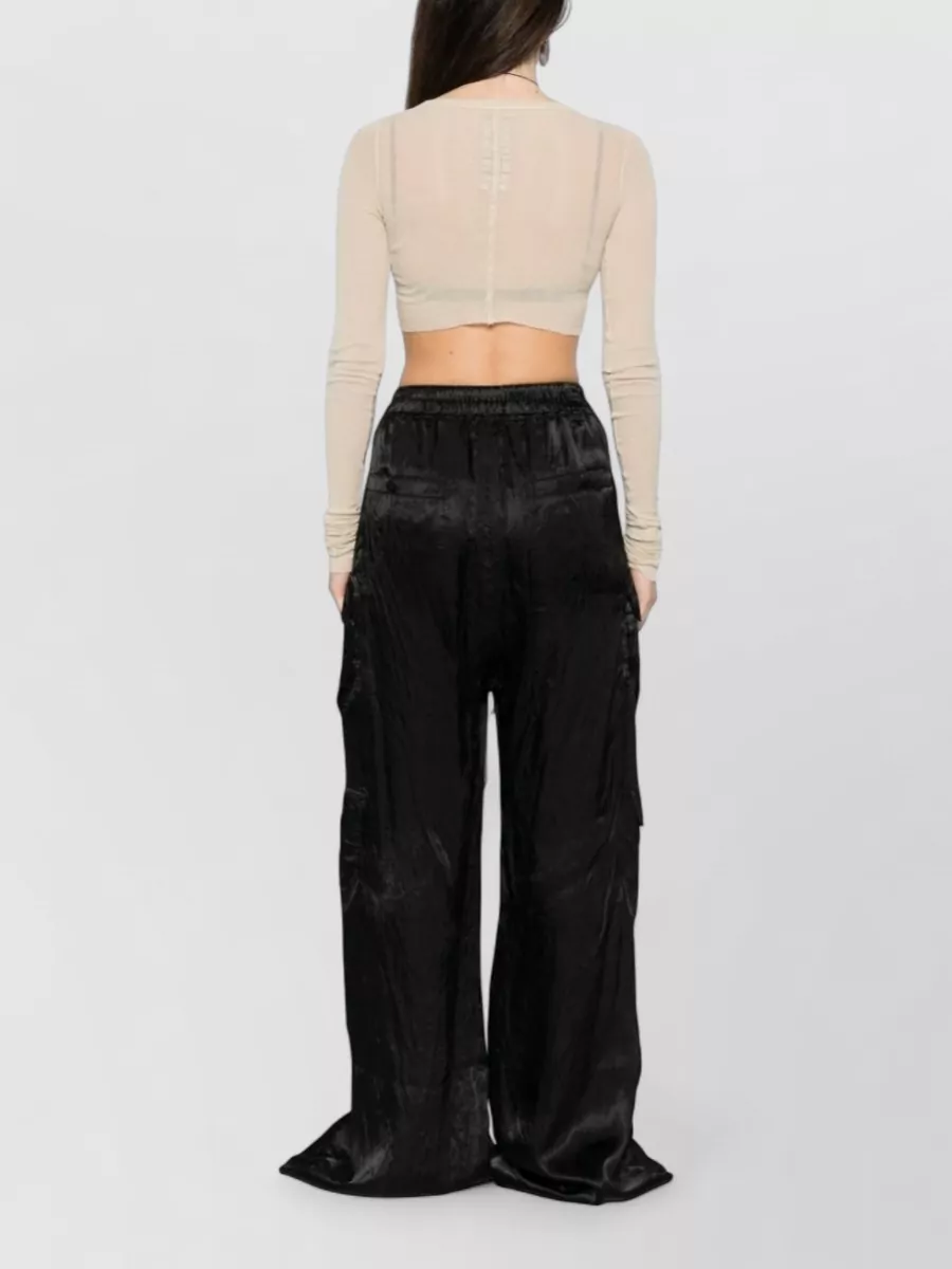 Rick Owens Cropped Long Sleeve Round Neck Top Sheer