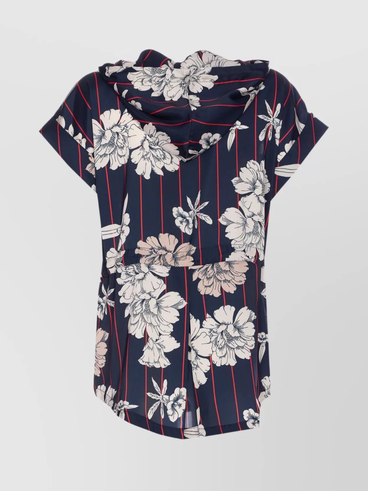 LIU •JO FLORAL STRIPED HOODED VEST WITH DRAWSTRING WAIST