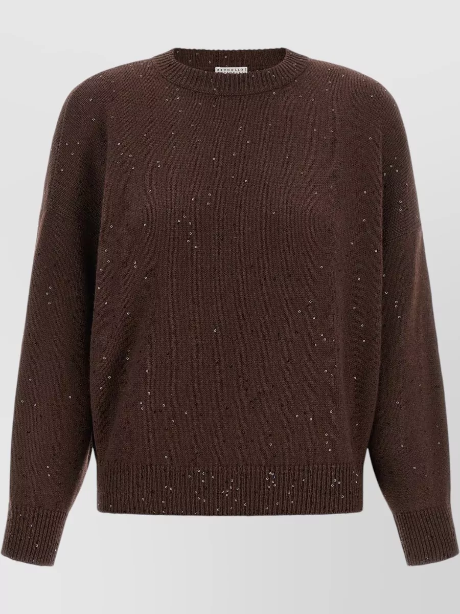 Brunello Cucinelli Cashmere Silk Sequined Crew Neck Sweater