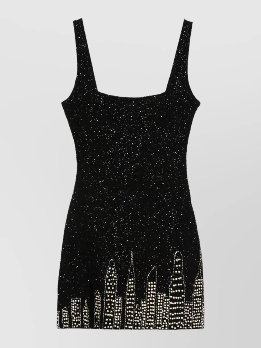 Staud Beaded Sleeveless Square Neck Mini Dress