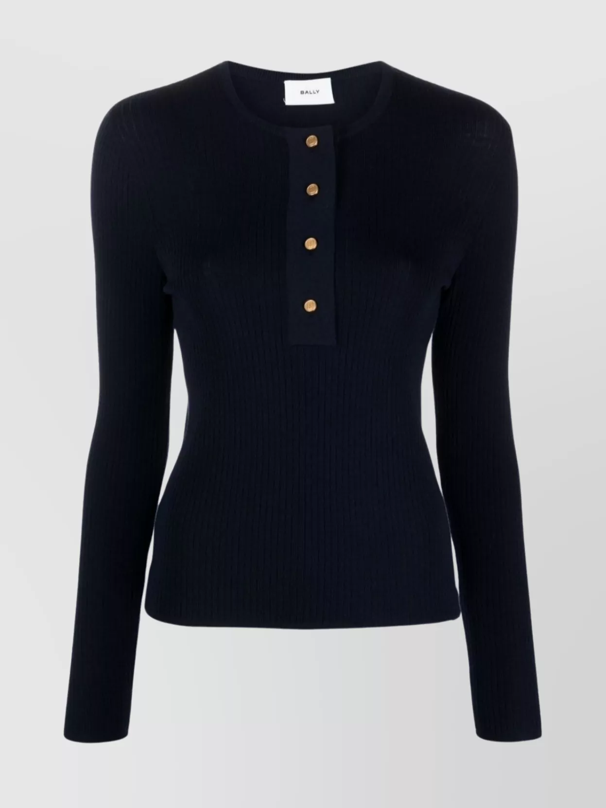 Shop Bally Merino Wool Buttoned Crew Top In Blue