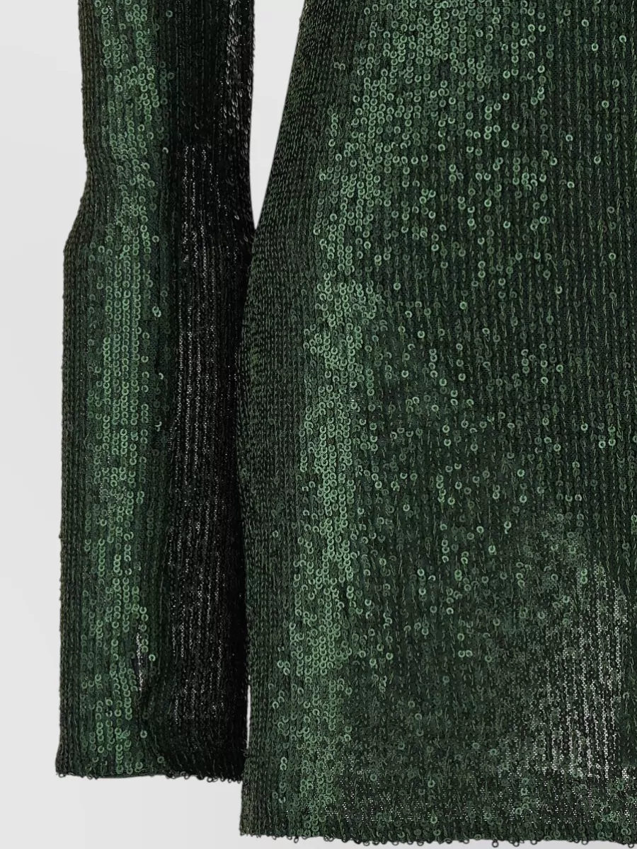 Norma Kamali Sequin High-Neck Long-Sleeve Mini Dress