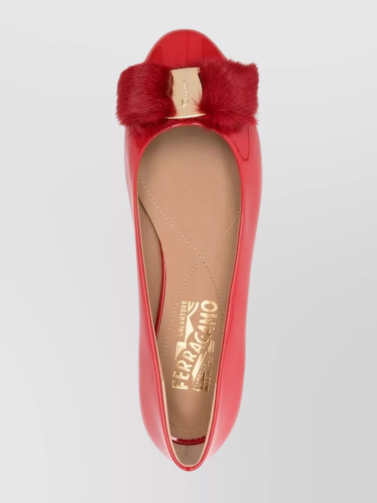 Ferragamo Patent Leather Ballerina Flats Bow Accent