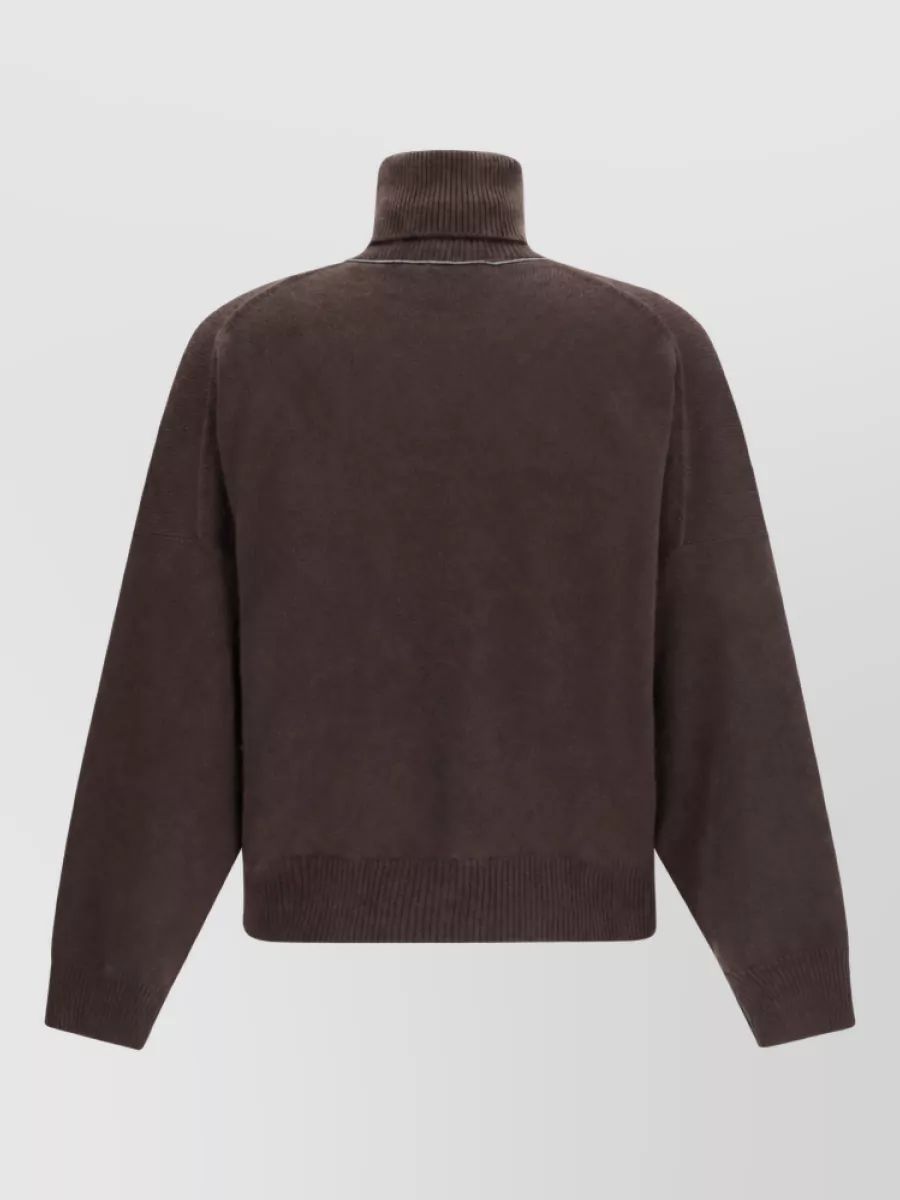 Brunello Cucinelli Cashmere Ribbed Cropped Turtleneck Sweater