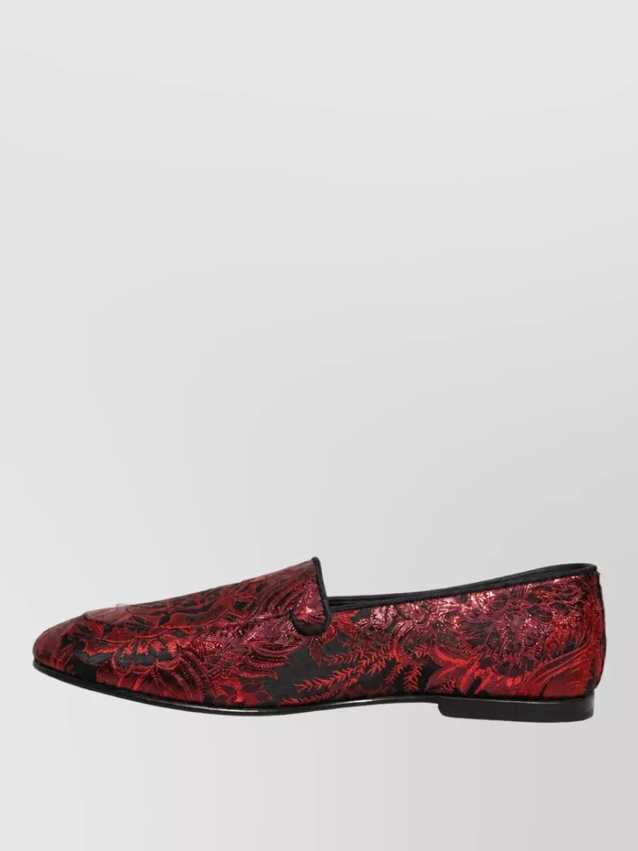 Dolce&Gabbana Leather Floral-Jacquard Slippers