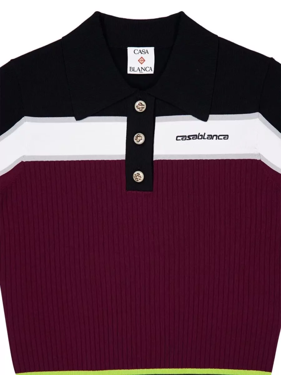 Casablanca Striped Ribbed Slim-Fit Short-Sleeve Polo Top