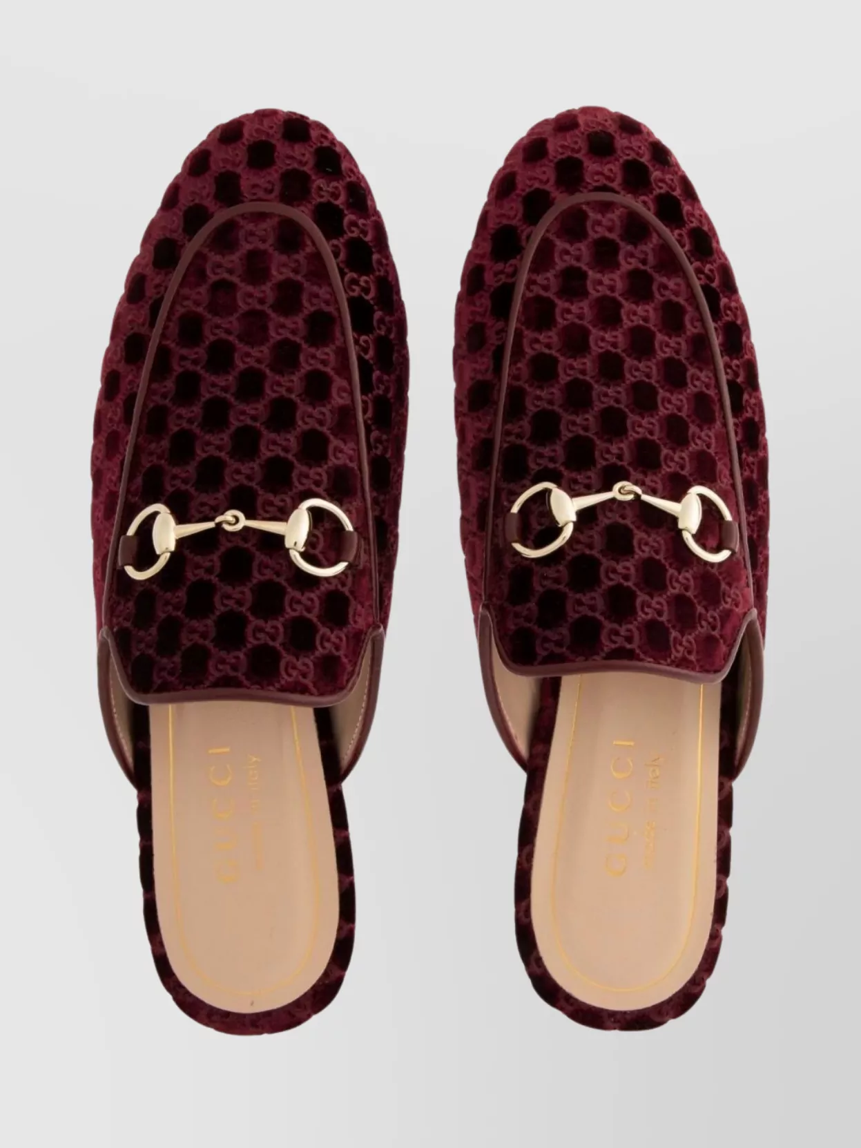 Gucci Velvet Slippers Featuring Horsebit Detail In Burgundy