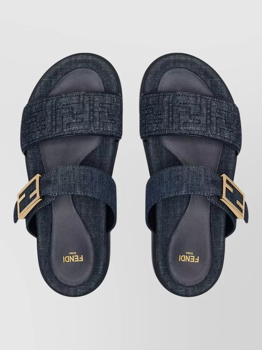 Fendi Denim Texture Flat Sole Open Toe Sandals