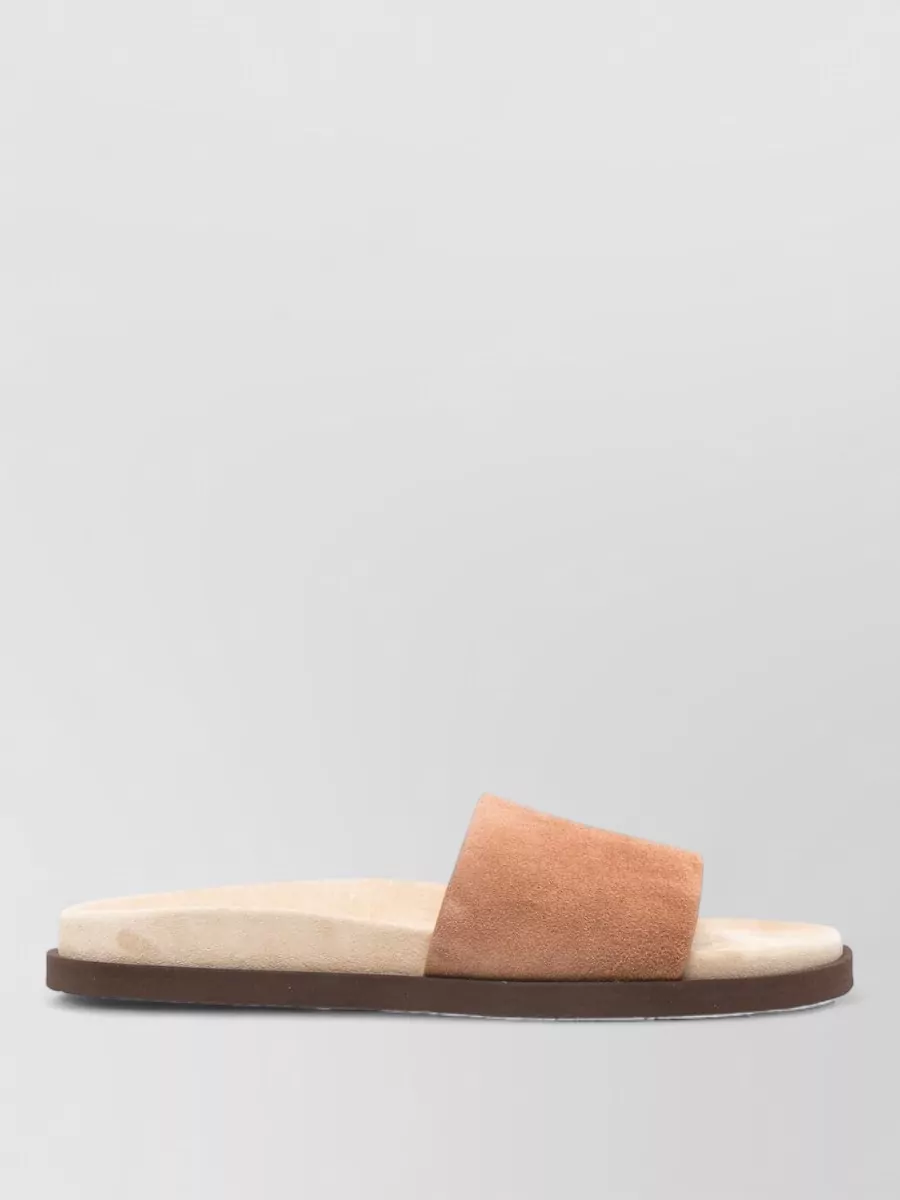 Brunello Cucinelli Leather Slippers Flat Sole Open Toe
