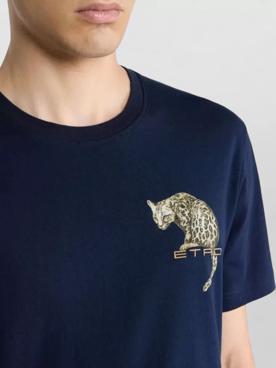 Etro Cotton T Shirt Leopard Print Embroidery