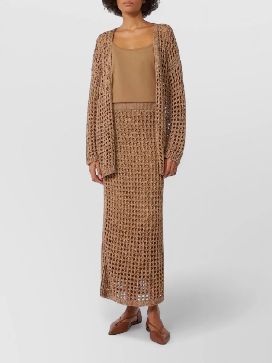 Max Mara Mesh Cotton Belted Long-Sleeve Cardigan