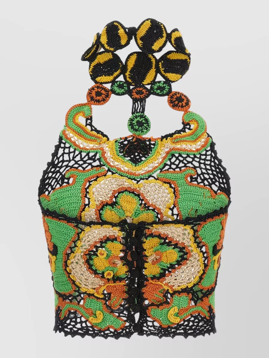 Etro Cotton Crochet Floral Halterneck Cropped Top